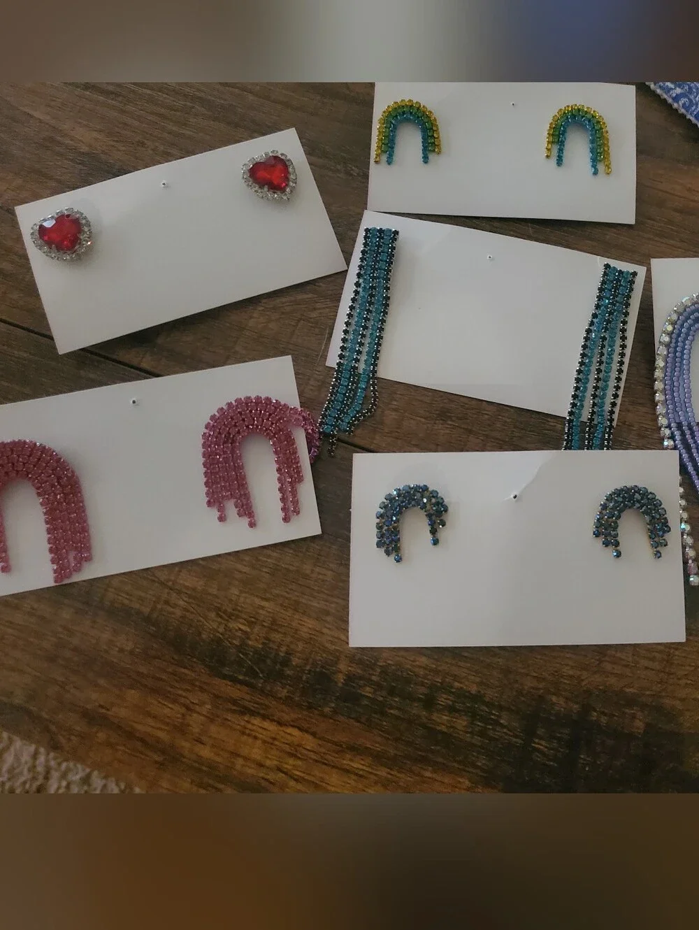 Beaded Fringe Earrings Set in Lavender, Pink, Teal, Blue & Red Set Of 6